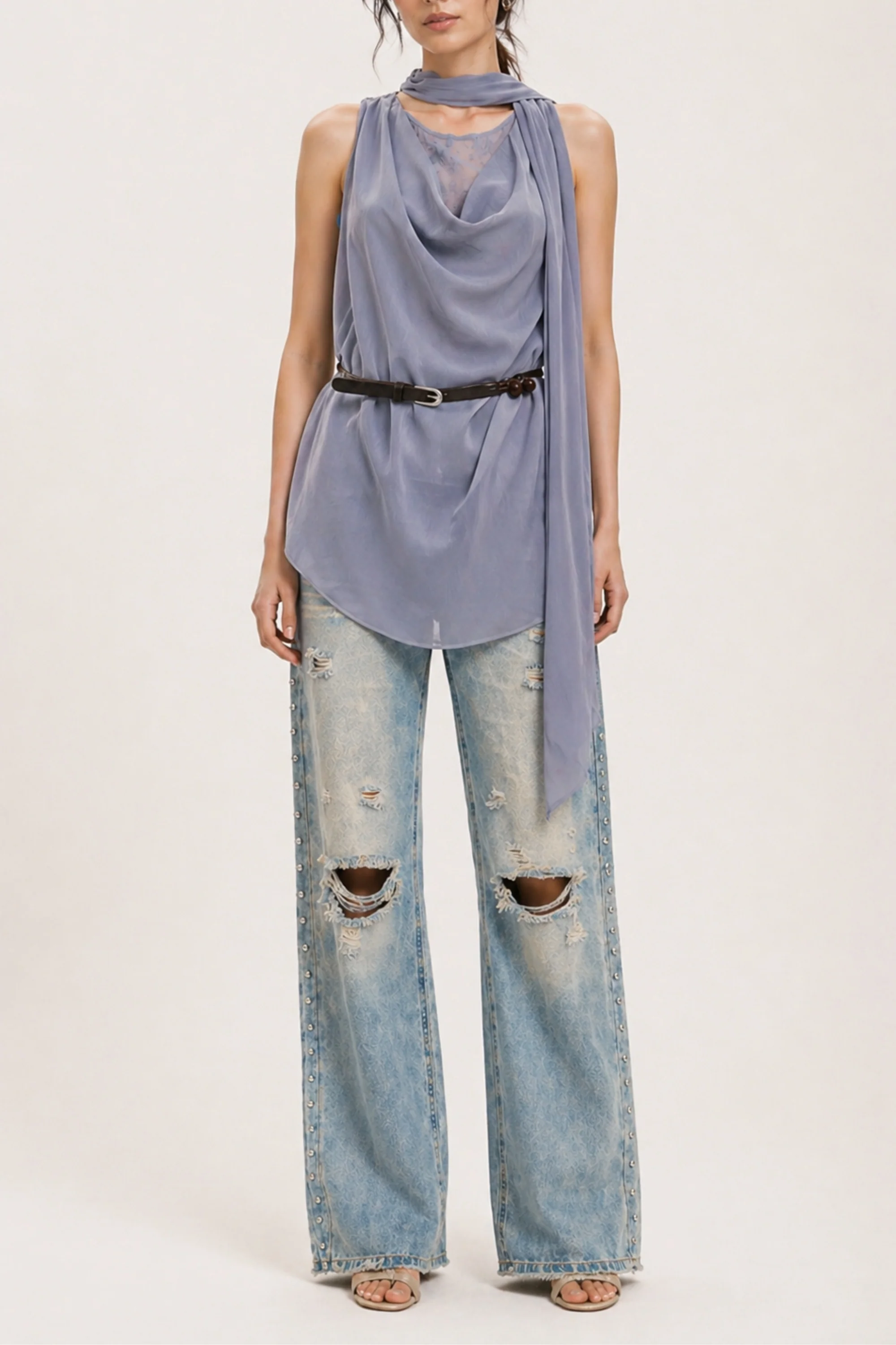 Lilac Whisper Belted Top